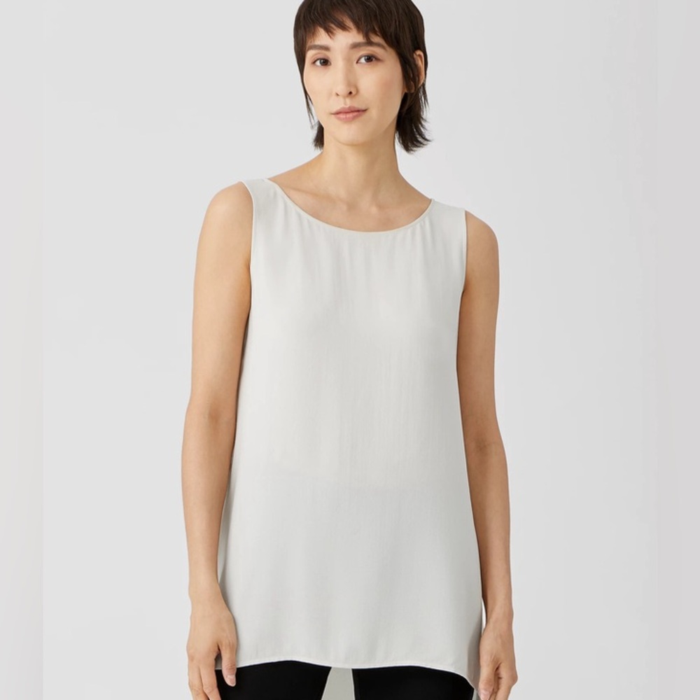 Eileen Fisher System Silk Georgette Crepe Bateau Neck Shell Size M